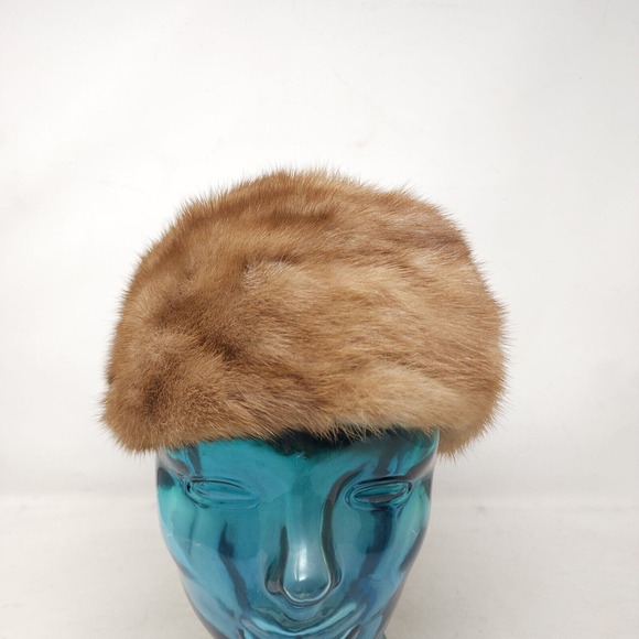 Mr D Womens Hat Vtg 1960s Light Brown Mink Fur Pillbox Mid Century Modern Luxury - Picture 5 of 9